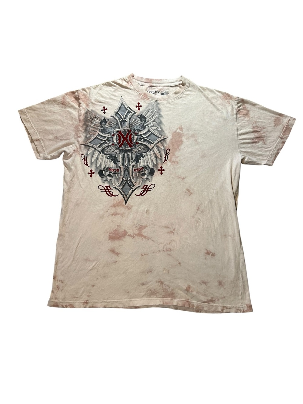 Affliction Xtreme Couture Men's White Tie-Dye Graphic Cross and Wings T-Shirt